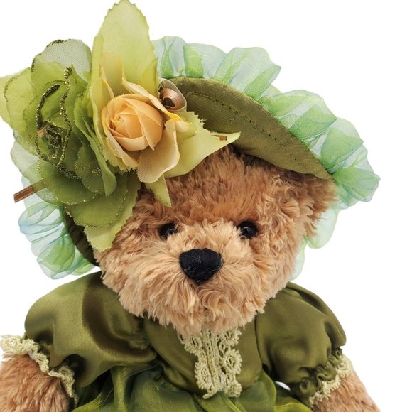 VTG Dan Dee Victorian‎ Teddy Bear Plush Green Dress Hat Louis DeMas Stuffed Toy - Picture 2 of 6